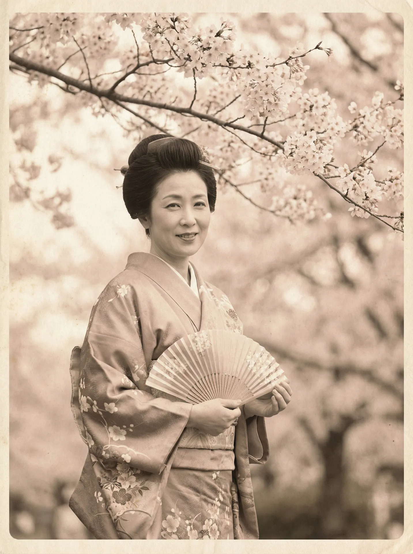 一位持扇的优雅 川航8633乘客终身免费 在樱花树下的复古写真